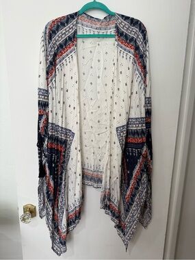 Boho Open Front Kimono in Navy, White & Red
